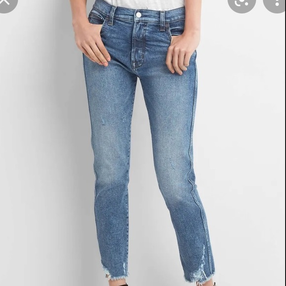 GAP Denim - GAP High Rise Slim Straight Distressed Jean